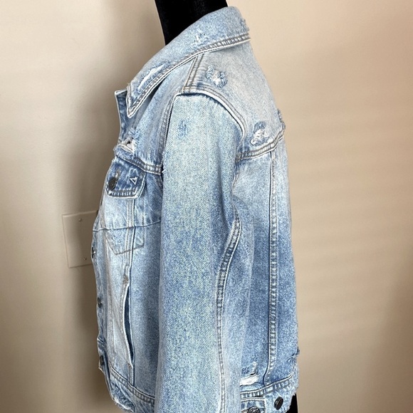 **premium Denim** Hidden distressed light wash structured Jean jacket - Picture 8 of 9